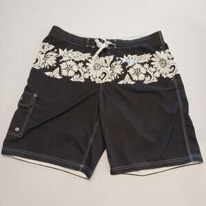 Speedo Swim Trunks Mens Extra Large Black White Bathing Suit Surf Beach Outdoors